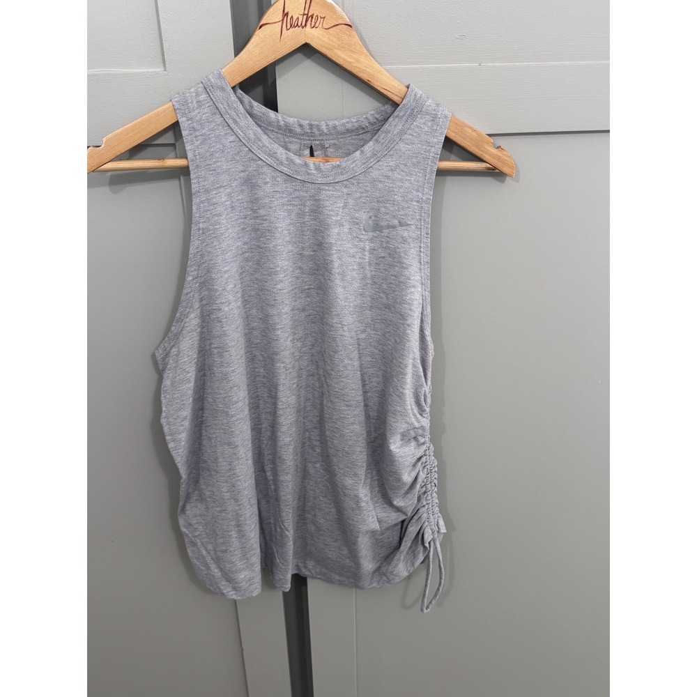 Nike Dri-FIT Womens Gray Ruched Side Keyhole Back Performance Tank Top Size M - Picture 1 of 5